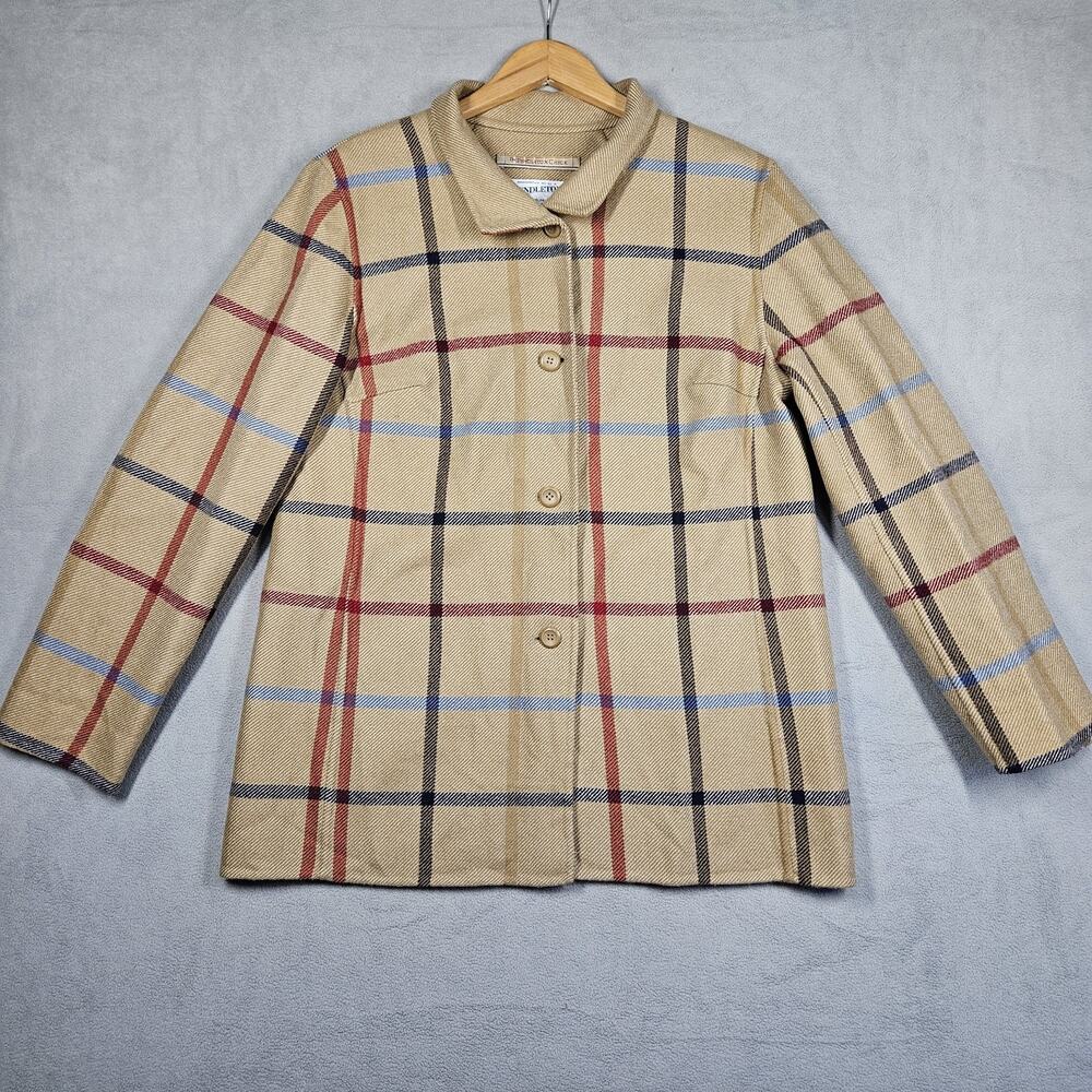 Pendleton Jacket Womens Medium The Check Wool Jacket Tan Plaid Reversible Classy
